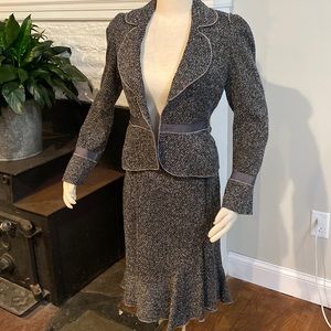 Nougat tweed dress skirt suit